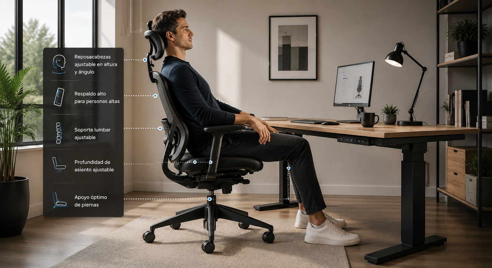 Silla ergonómica adaptada para personas altas