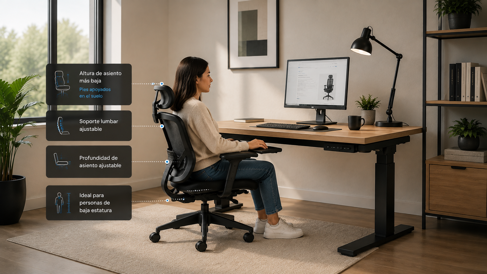 Sillas ergonómicas para personas bajas en oficina o teletrabajo