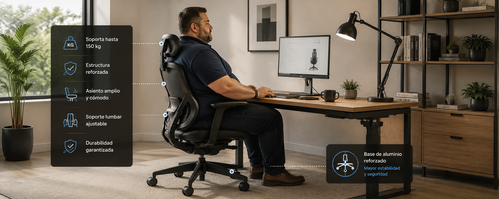 Silla ergonómica reforzada para peso alto
